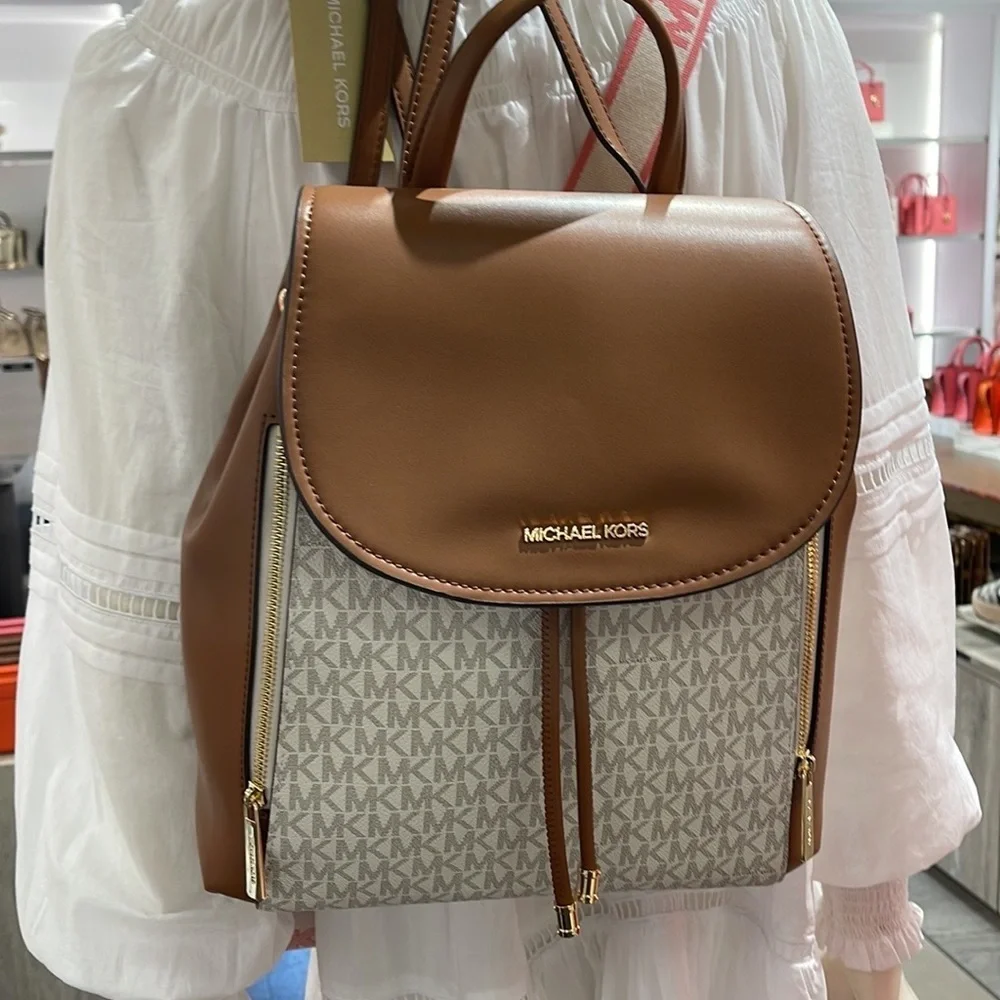 Michael Kors Backpack Bag Phoebe Medium Flap Drawstring Backpack  Vanilla NWT